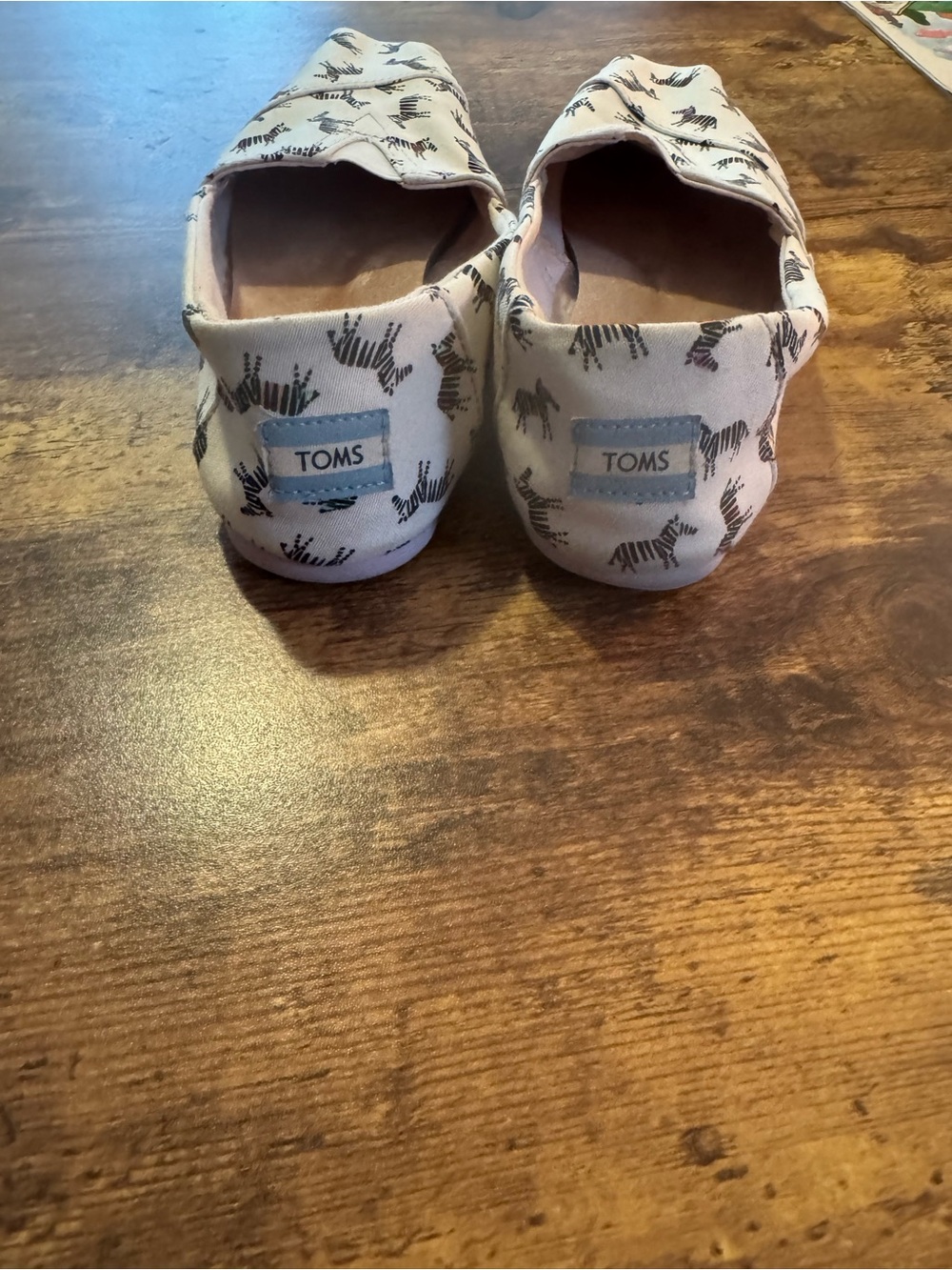Toms White Canvas Slip-On Flats with Black & Multicolor Zebra Print - Picture 2 of 4